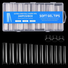 Cycullinyt tips uña cuadrada larga, acabado claro para aspecto natural.