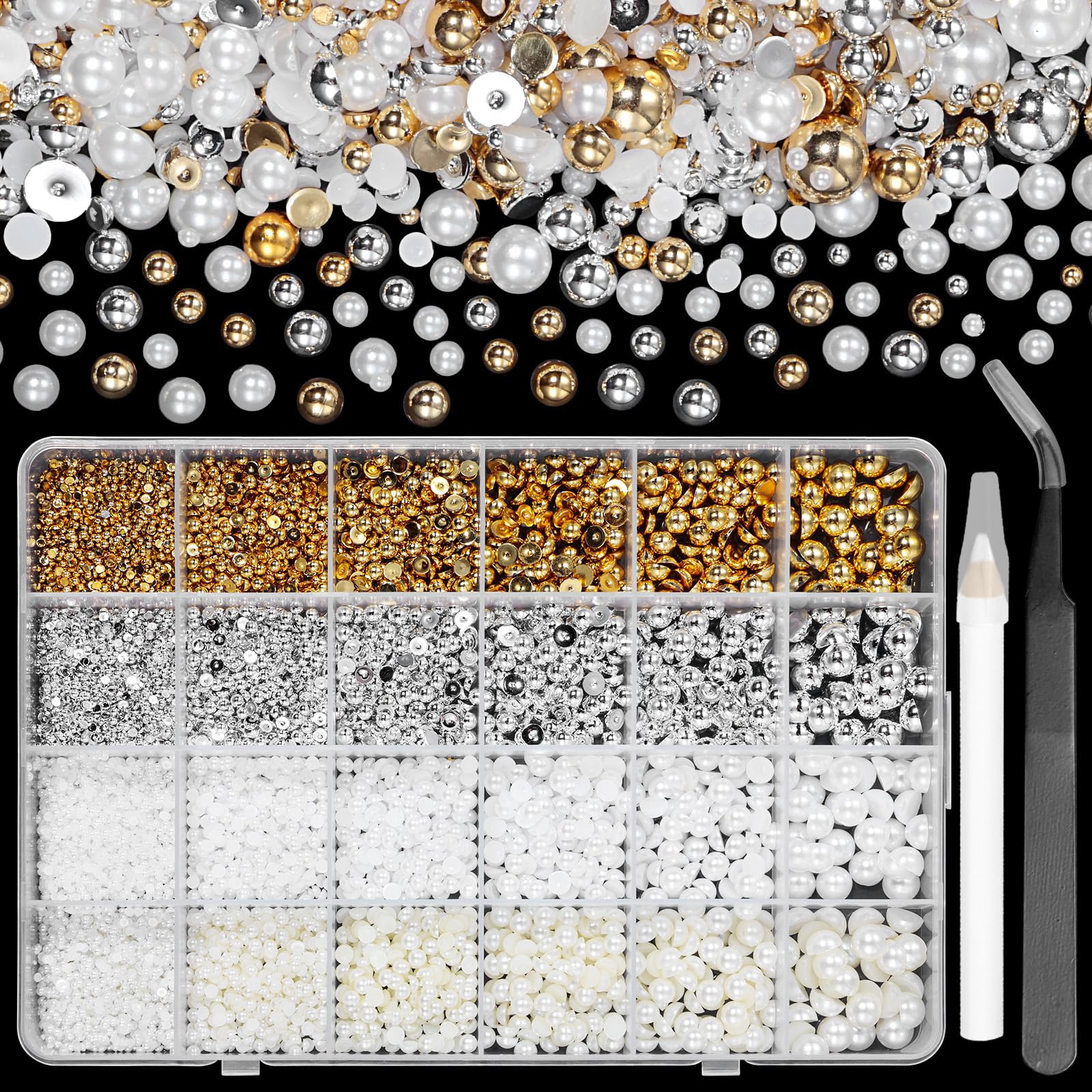 Cynailli perlas base plana, caja de 9000 piezas para uñas y manualidades brillantes.