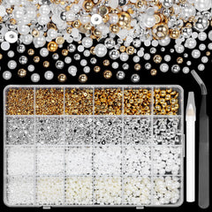 Cynailli perlas base plana, caja de 9000 piezas para uñas y manualidades brillantes.