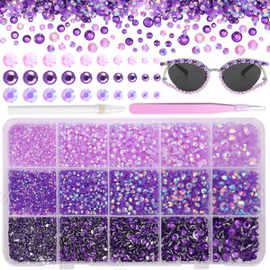 Piedras de resina moradas de Cynailli, kit 15 rejillas para manualidades con brillo