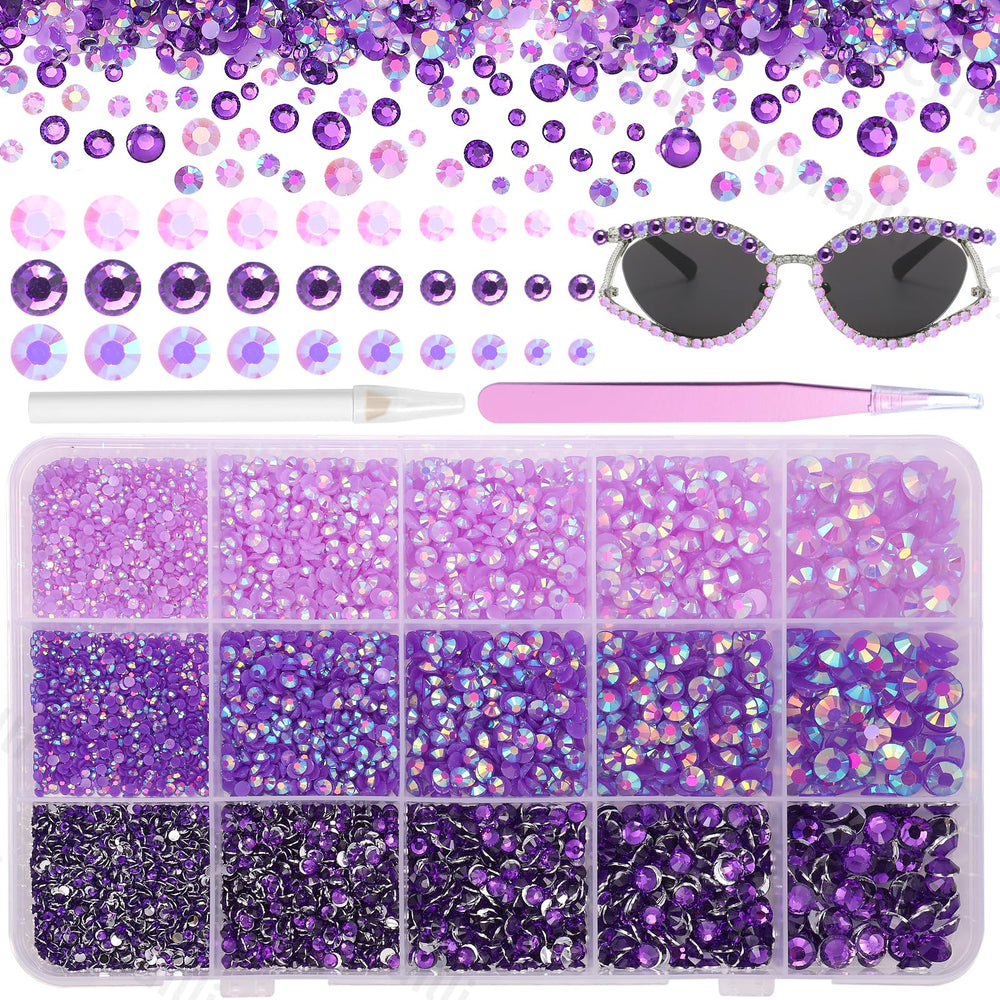 Piedras de resina moradas de Cynailli, kit 15 rejillas para manualidades con brillo