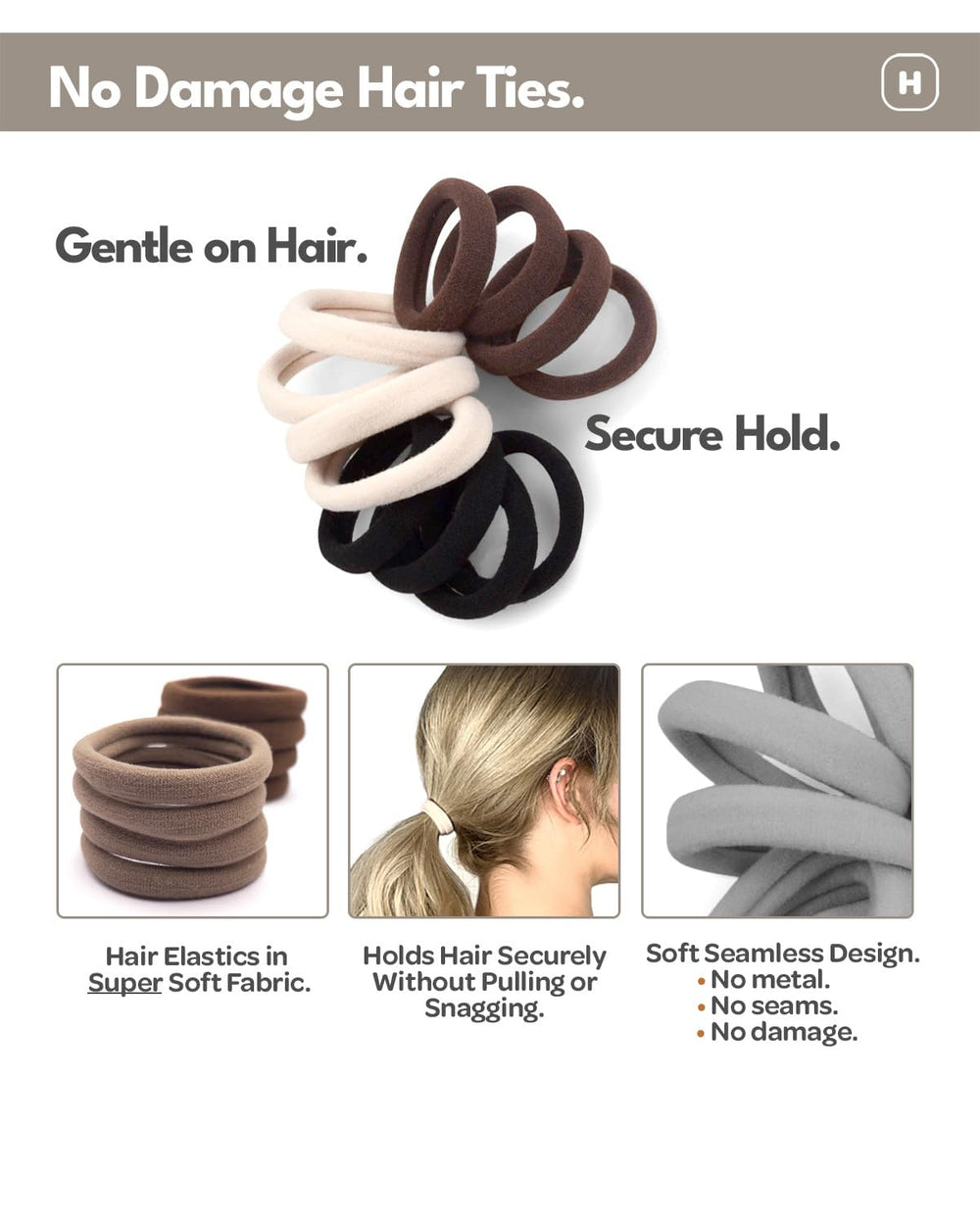 Cyndibands coletero elástico de nylon marrón, tacto suave para fijar el peinado.