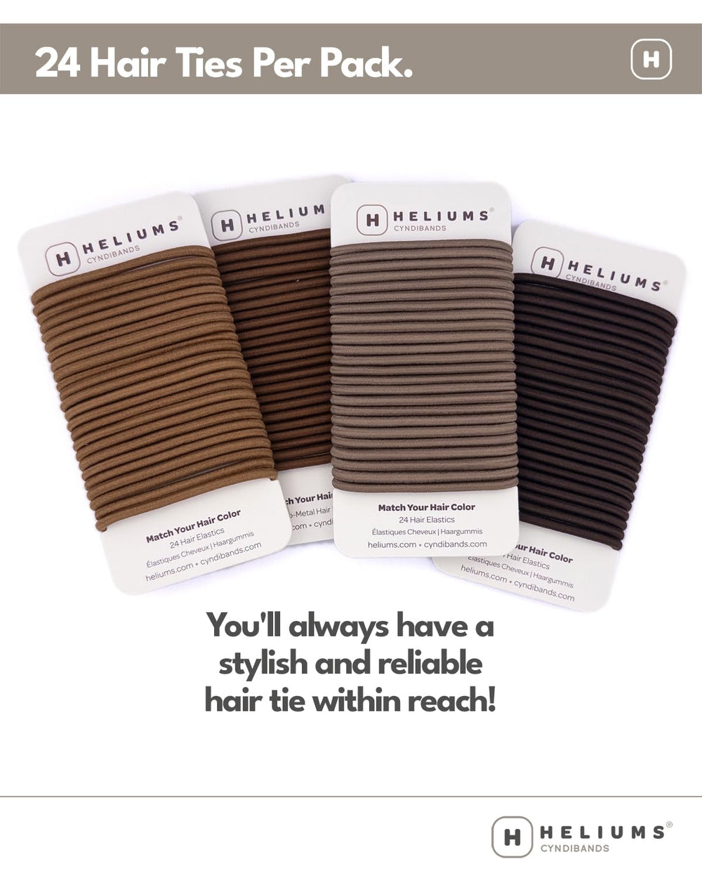 Ligas elásticas marrón oscuro de Cyndibands, color neutral para combinar con cualquier outfit.