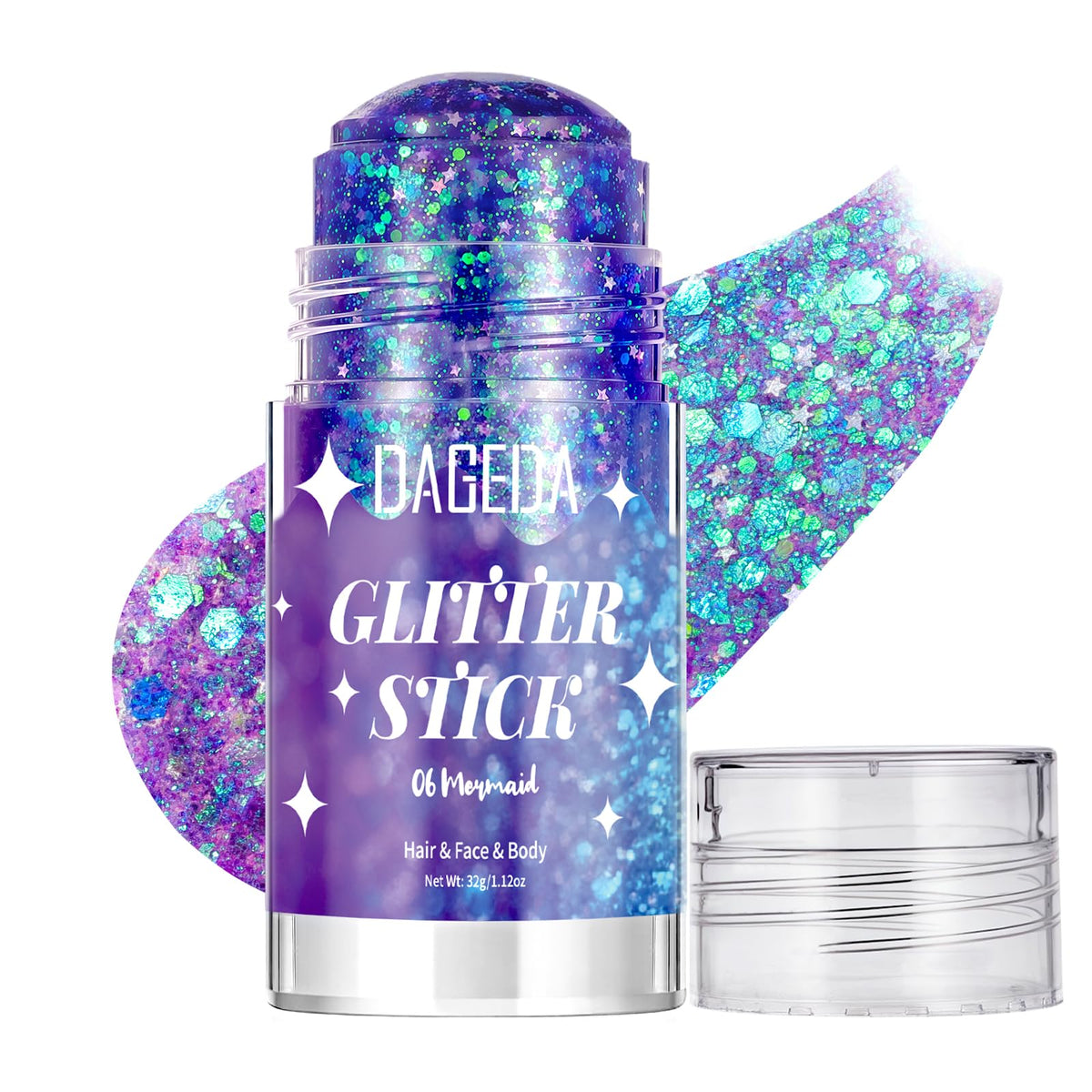 DAGEDA barrita sirena con brillo holográfico, envase de 1.12 oz