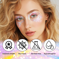 DAGEDA Dazzle Glitter Stick aplicado al cabello crea un acabado iridiscente y fresco.