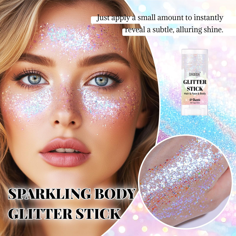 DAGEDA Dazzle Glitter Stick en los ojos añade destellos que realzan la mirada.