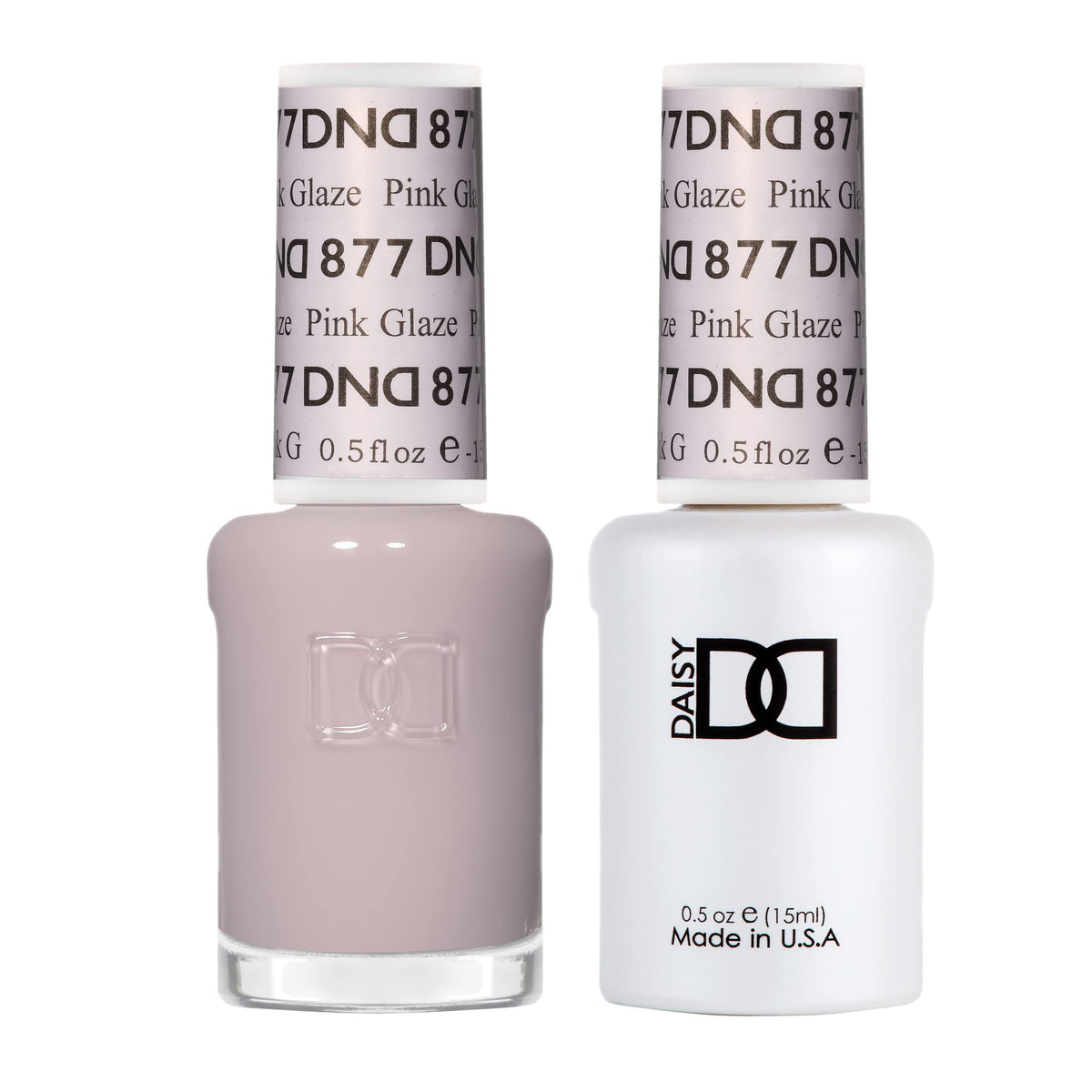 Daisy DND, esmalte gel Rosado Glaseado 877, acabado elegante y translúcido.