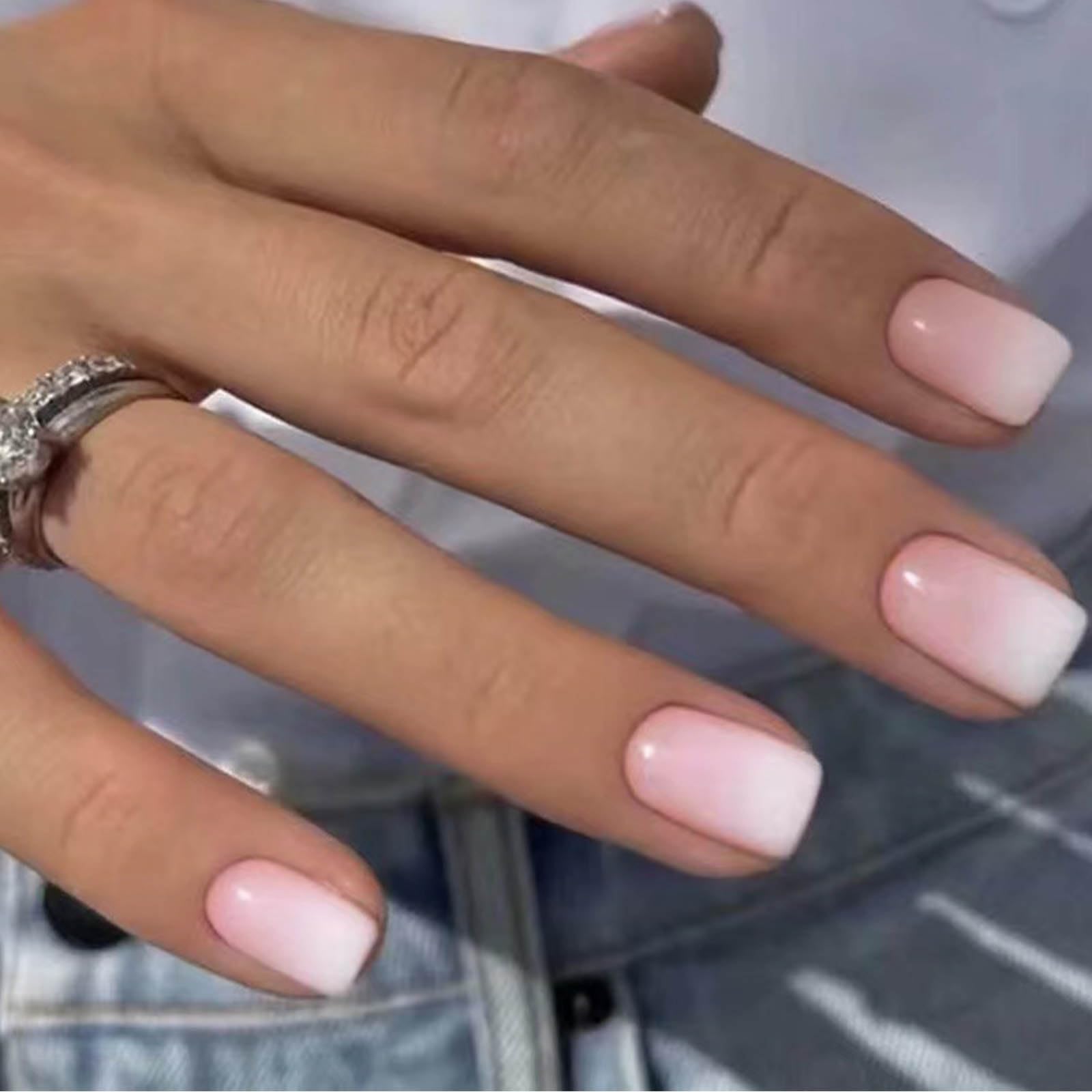 DANMANR uñas postizas cuadradas blanco rosa para look diario duradero