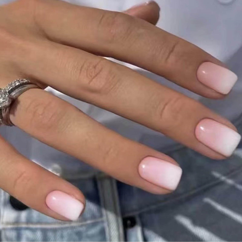 DANMANR uñas postizas cuadradas blanco rosa para look diario duradero