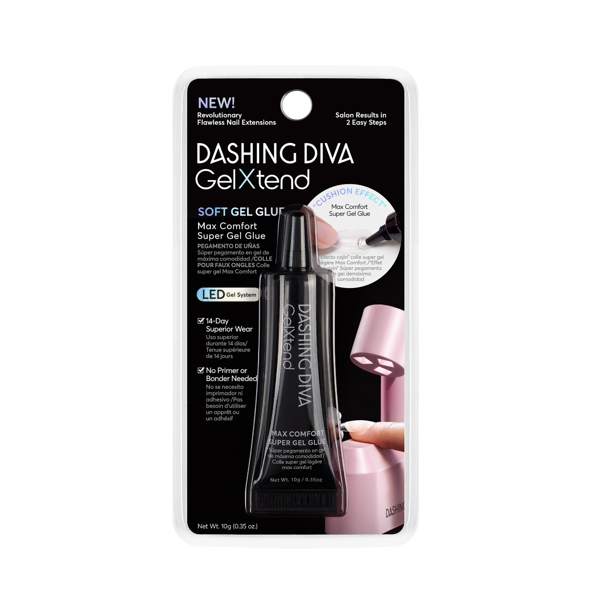 Dashing Diva Super Gel Glue, botella de adhesión precisa para uñas limpias y duraderas.