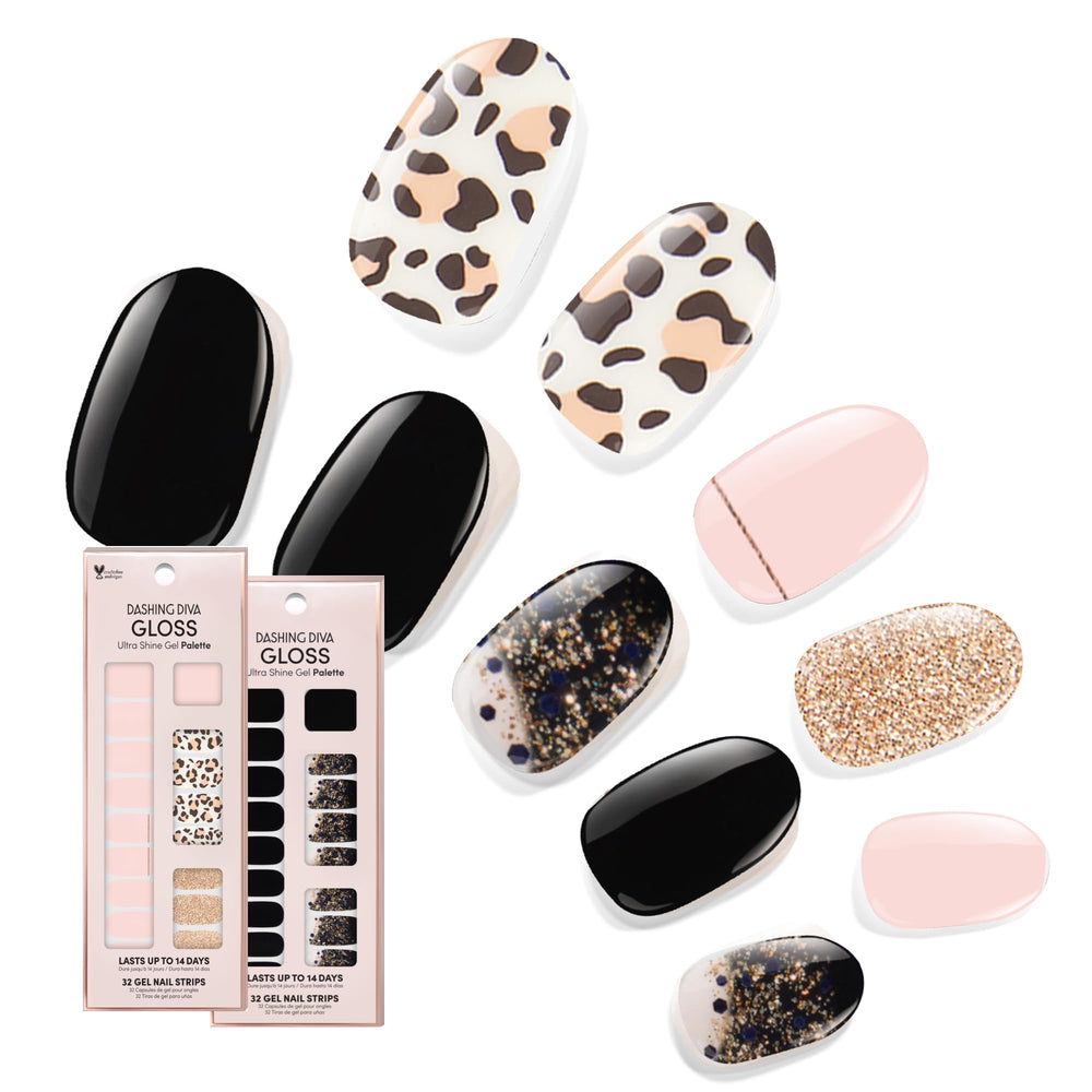 Dashing Diva Cheetahlicious, tiras gel brillantes para manicura duradera.