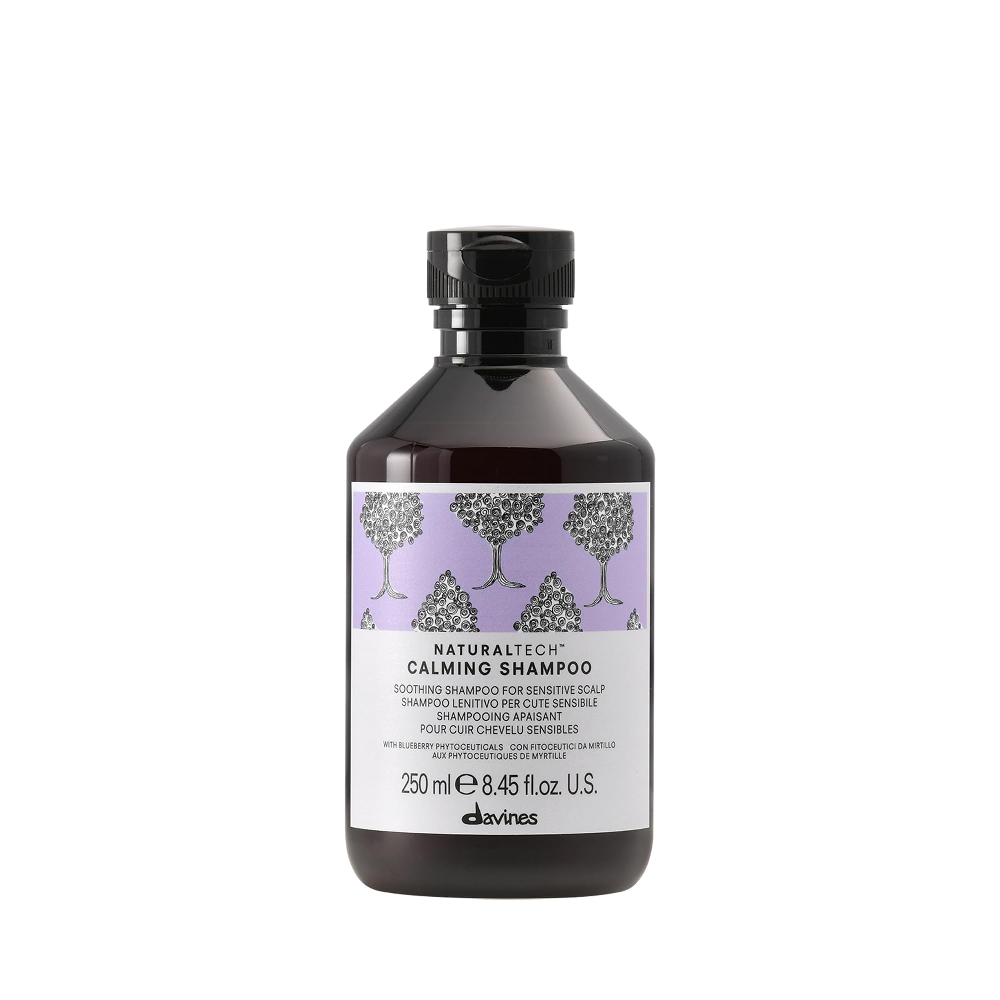 Davines Naturaltech Calming Shampoo, botella, ofrece lavado suave para cuero cabelludo sensible.