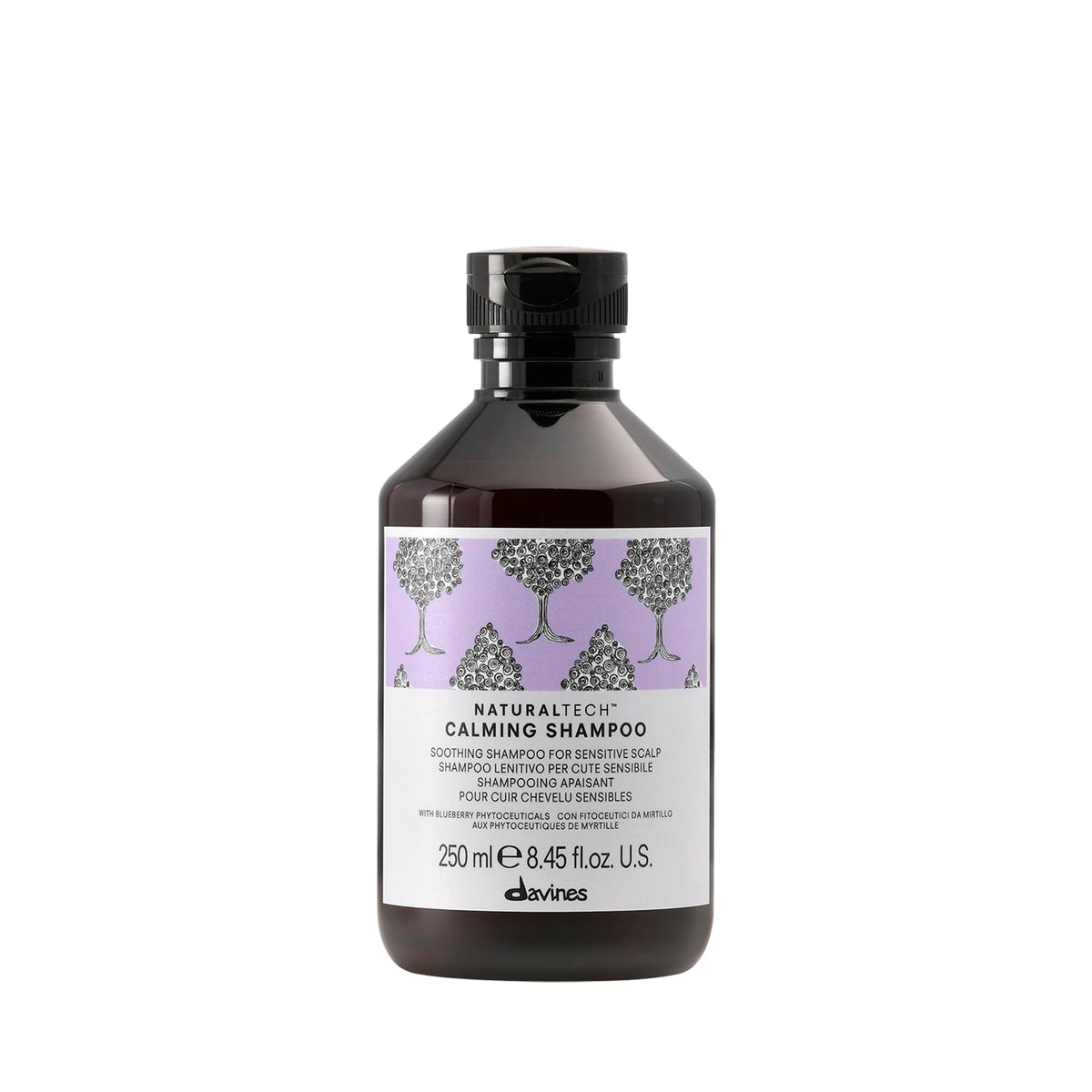 Davines Naturaltech Calming Shampoo, botella, ofrece lavado suave para cuero cabelludo sensible.