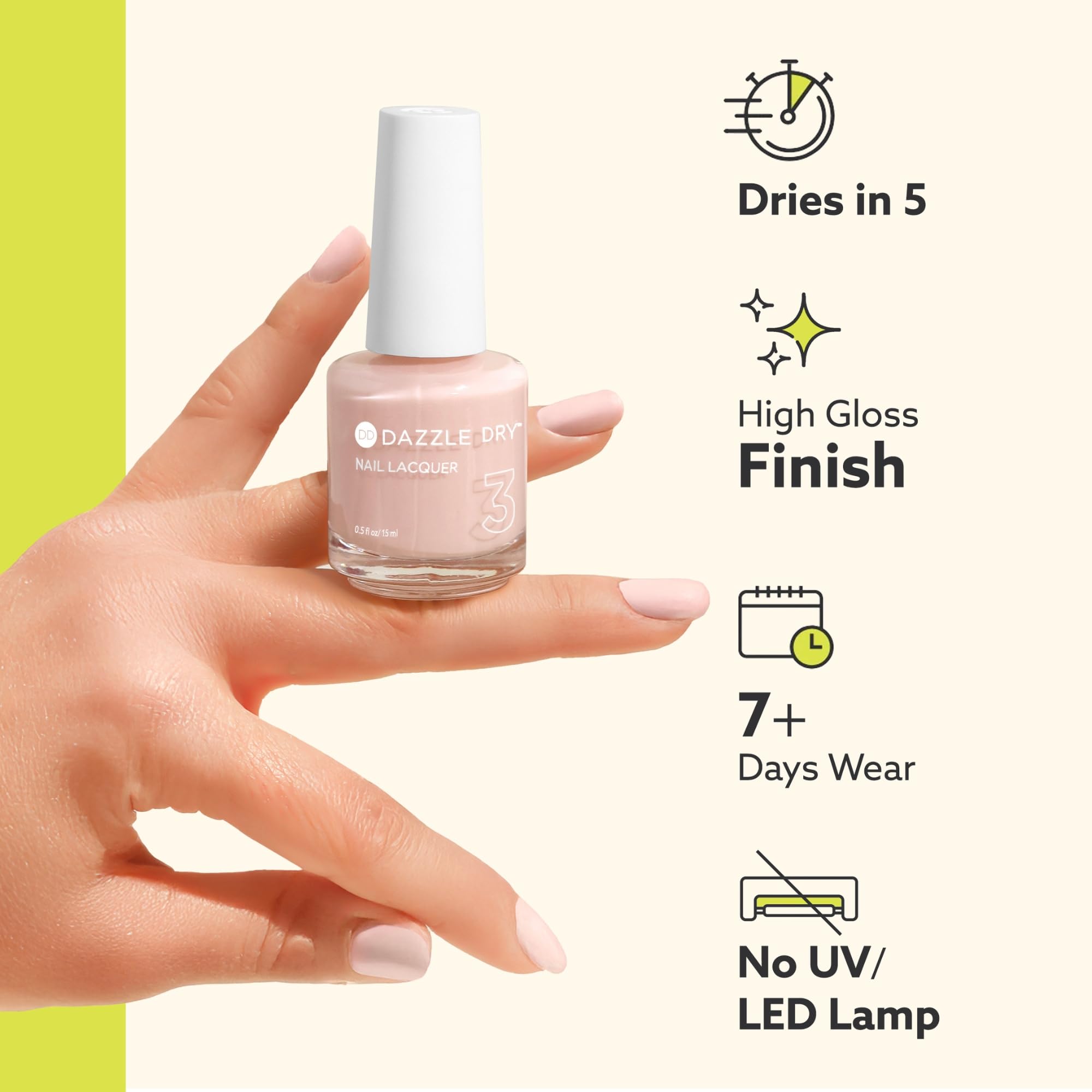 Dazzle Dry Broadway Beige durante el secado rápido, lista en minutos.
