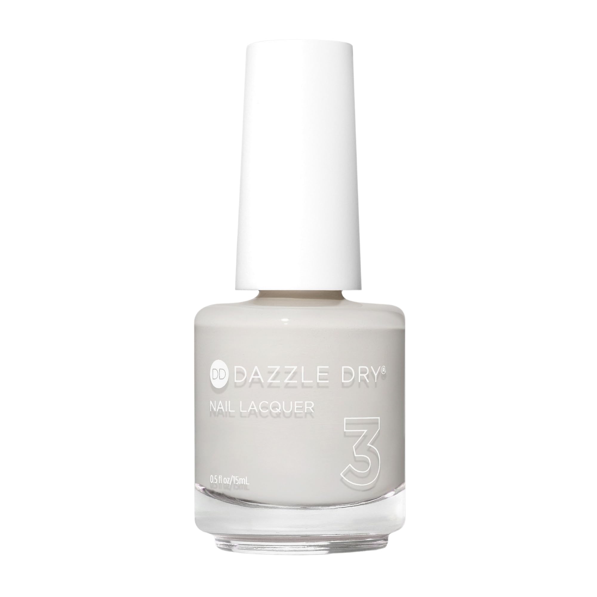 Dazzle Dry Esmalte Step 3 en tono blanco calido, cubre uñas con acabado uniforme.