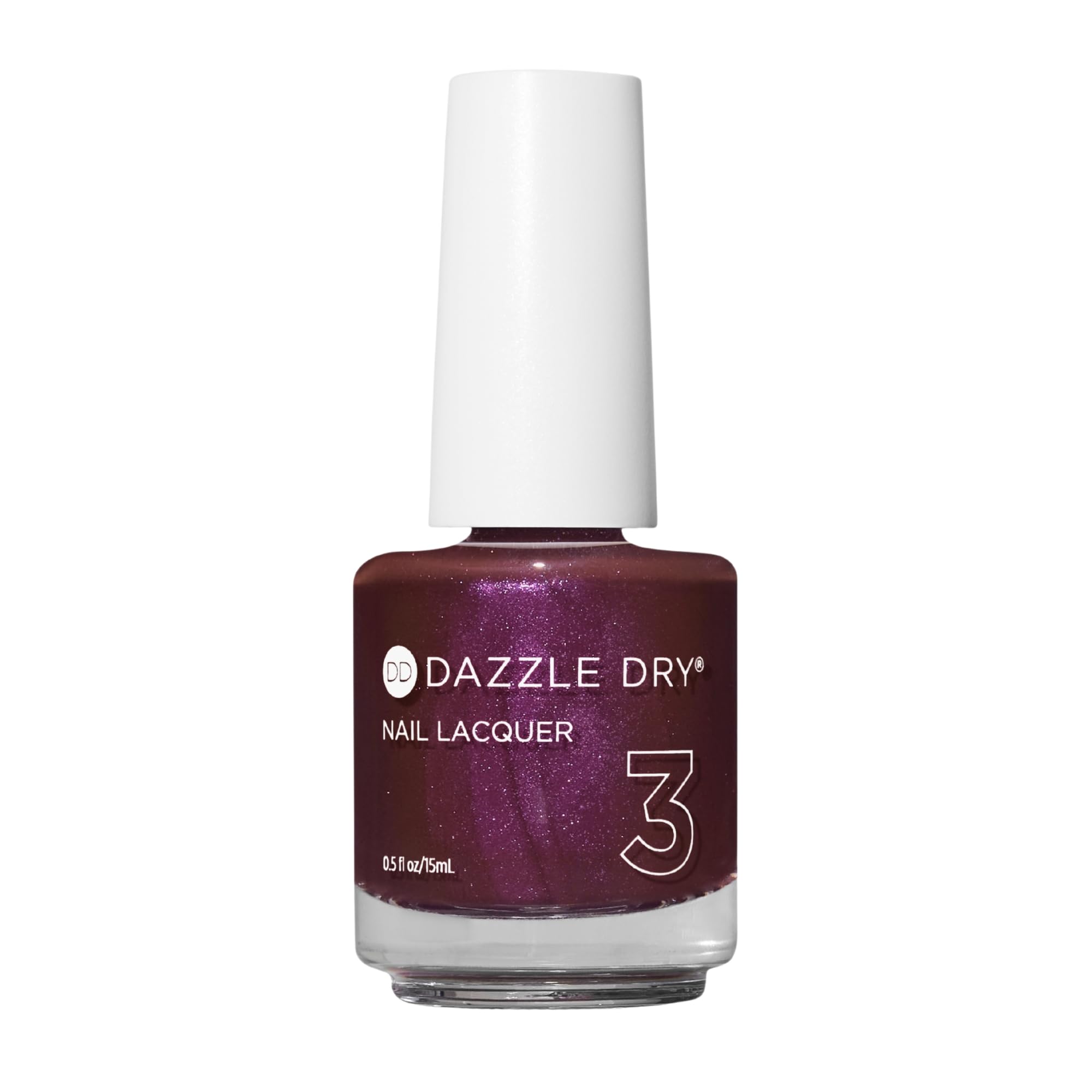 Dazzle Dry Spiced Plum: botella mostrando color profundo con brillo rosado.