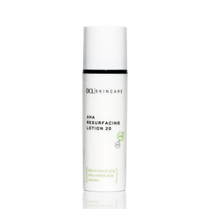 DCL Loción exfoliante al 20% ácido glicólico en botella para piel más suave.