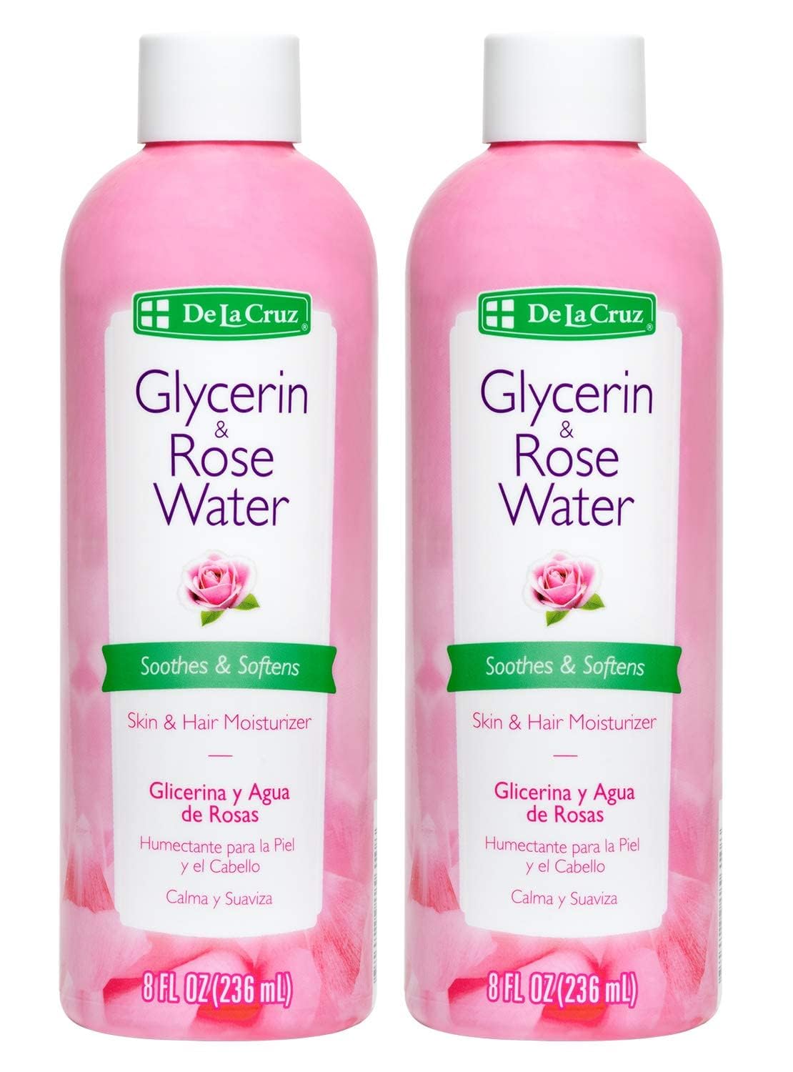 De La Cruz Agua de Rosas y Glicerina en frasco para rostro, hidratación suave.