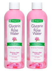 De La Cruz Agua de Rosas y Glicerina en frasco para rostro, hidratación suave.