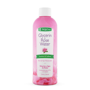 De La Cruz Agua de Rosas con Glicerina, frasco para hidratación suave.