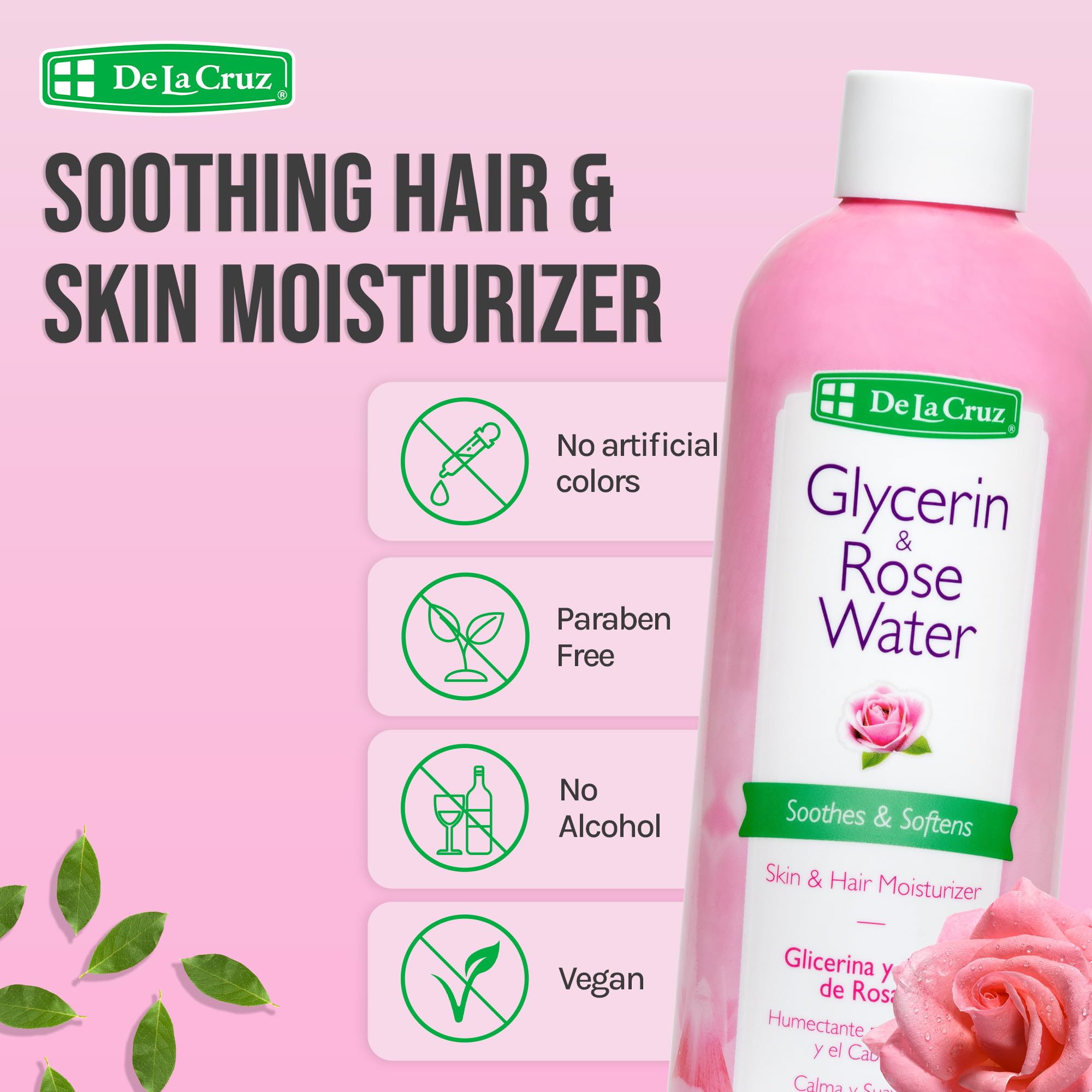 Aplicación en rostro de tónico de rosas y glicerina, sensación refrescante.