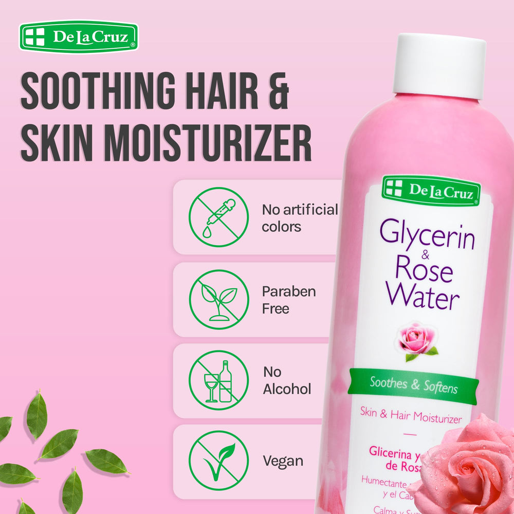 Aplicación en rostro de tónico de rosas y glicerina, sensación refrescante.