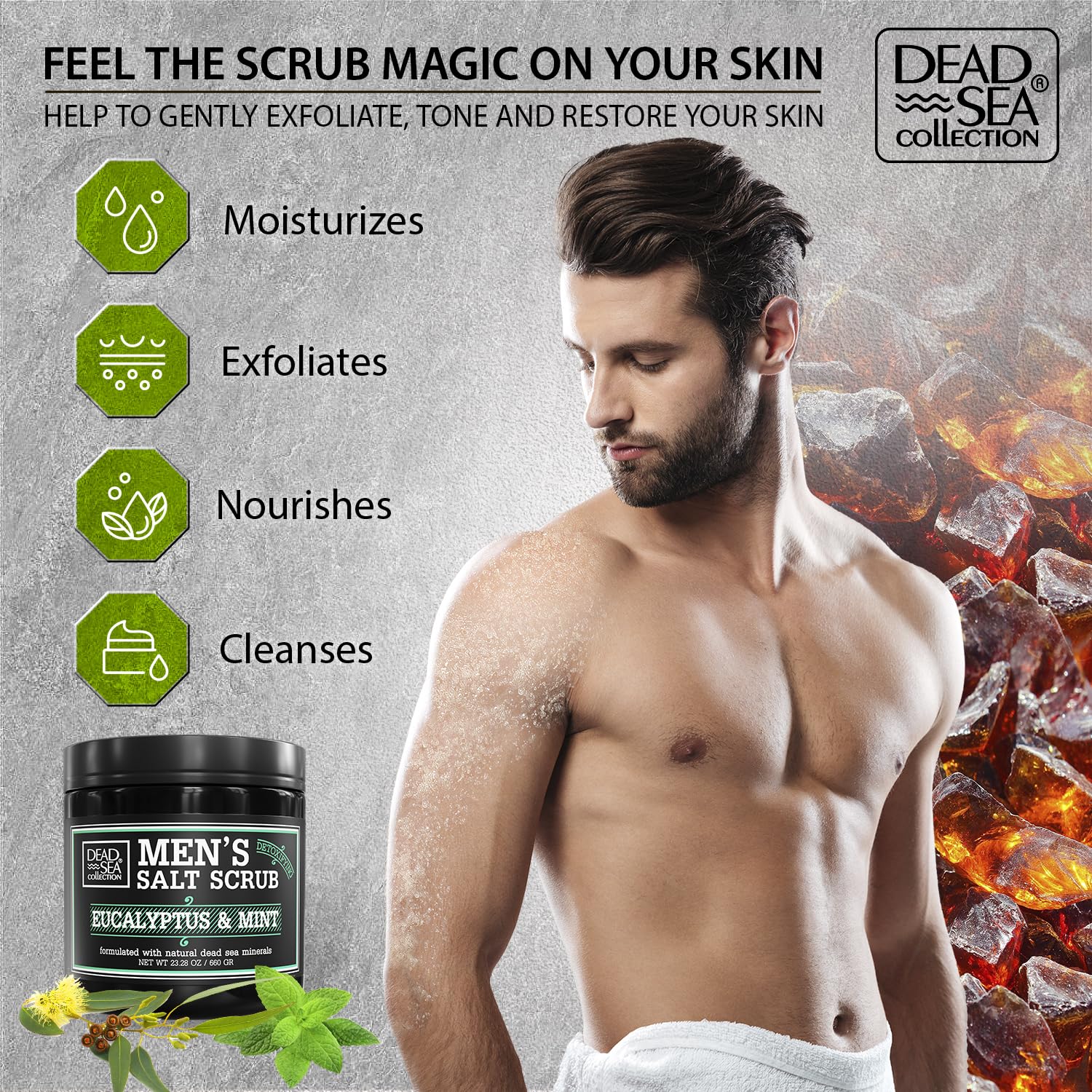 Dead Sea Collection exfoliante con gránulos, textura para suavizar la piel.