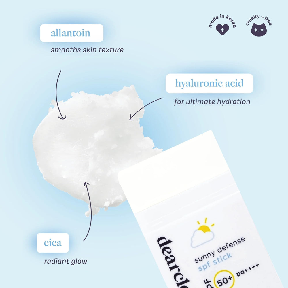 dearcloud Sunny Defense Stick, cica y alantoina para tono uniforme y suavidad.