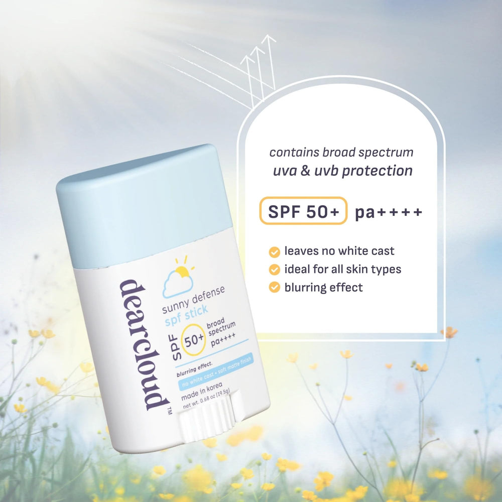 dearcloud Sunny Defense Stick, hidratación con ácido hialurónico para piel suave.