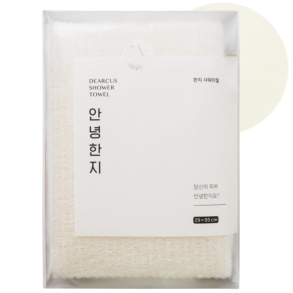 DEARCUS esponja baño-ducha Hanji, exfolia suavemente para piel limpia.