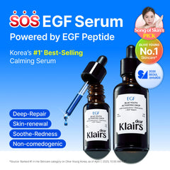 DearKlairs EGF serum con guaiazulene, ingredientes clave para renovación suave.