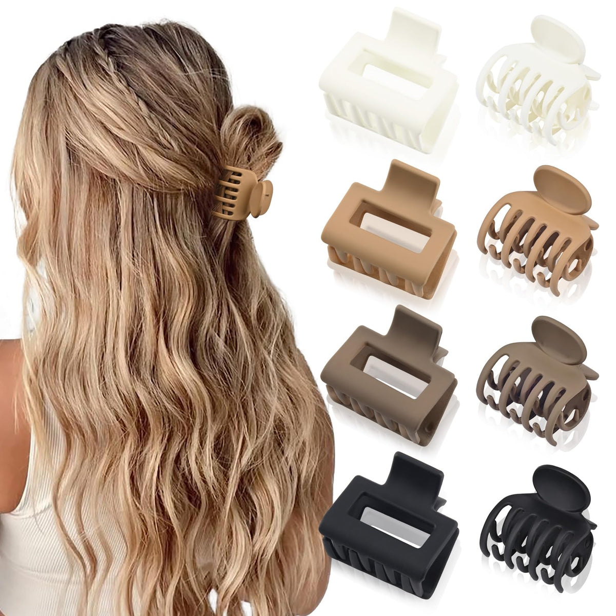 DEEKA clip rectangular 2 pulgadas beige, agarre firme para cabello fino
