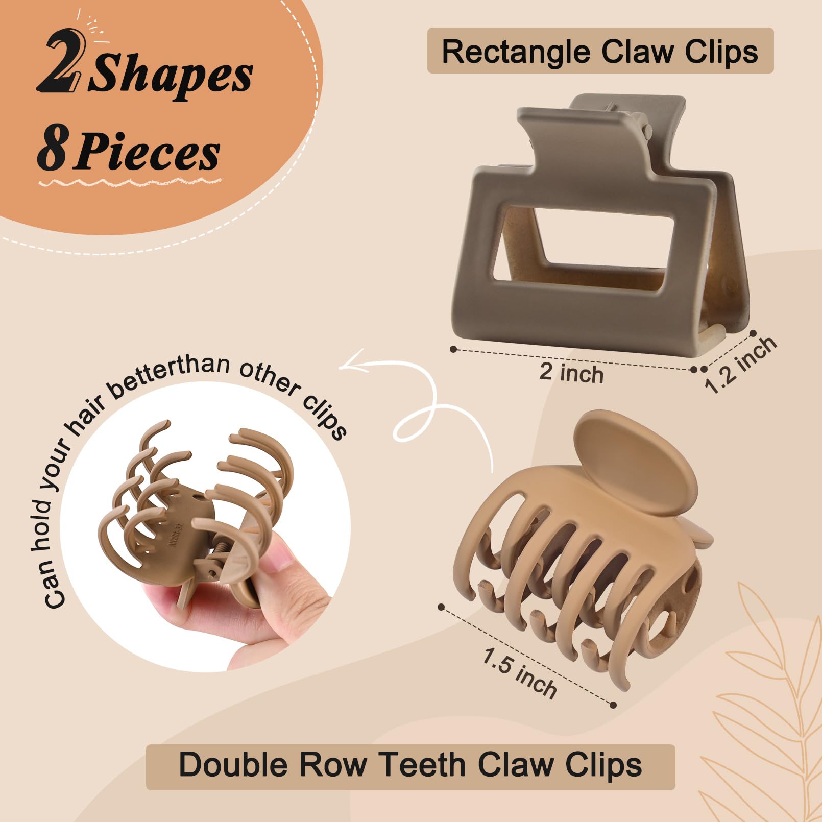 DEEKA clip rectangular 2 pulgadas marrón, estilo minimalista para cualquier look