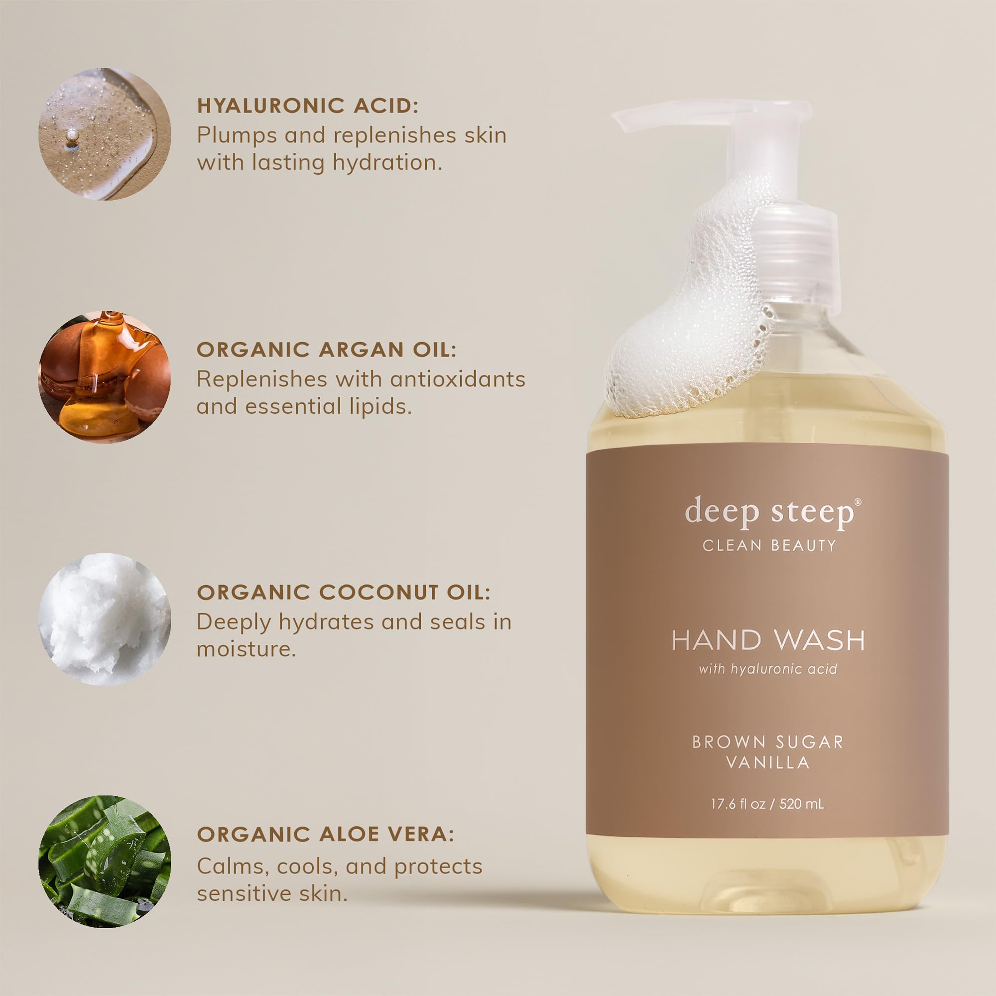Deep Steep Jabon Manos, aceite de argán, cuidado suave para manos delicadas.