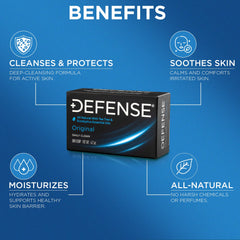 Defense Soap barra en envase práctico para uso diario tras entrenamiento.