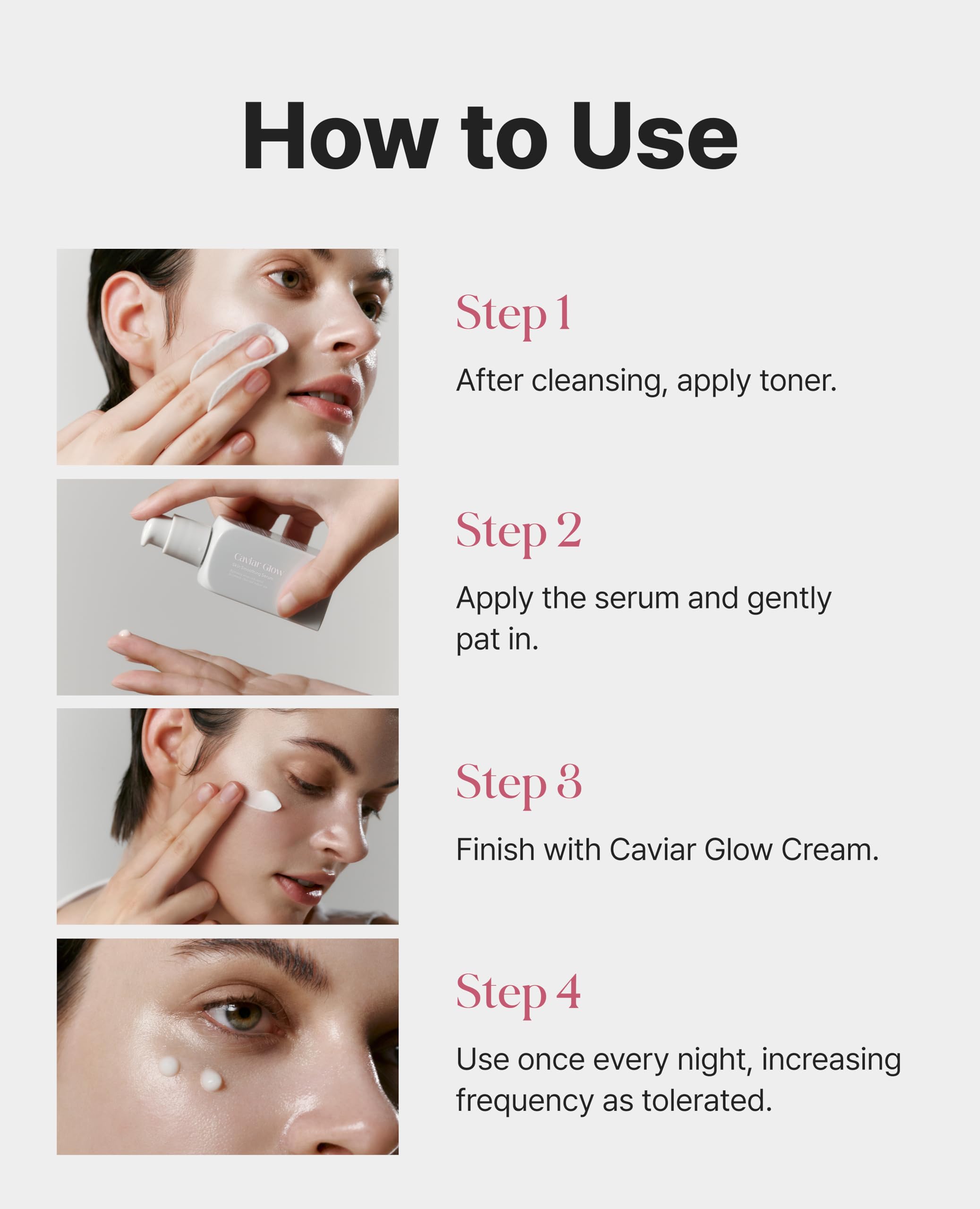 Delere Caviar Serum, aplicación diaria para mejorar la textura de la piel día y noche.