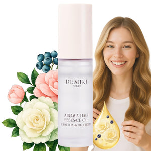 Demiki Aceite Pelo Japonés derramando: control del encrespamiento y brillo instantáneo