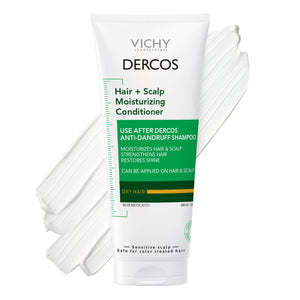 Dercos bottle close-up highlighting moisturizing conditioner texture