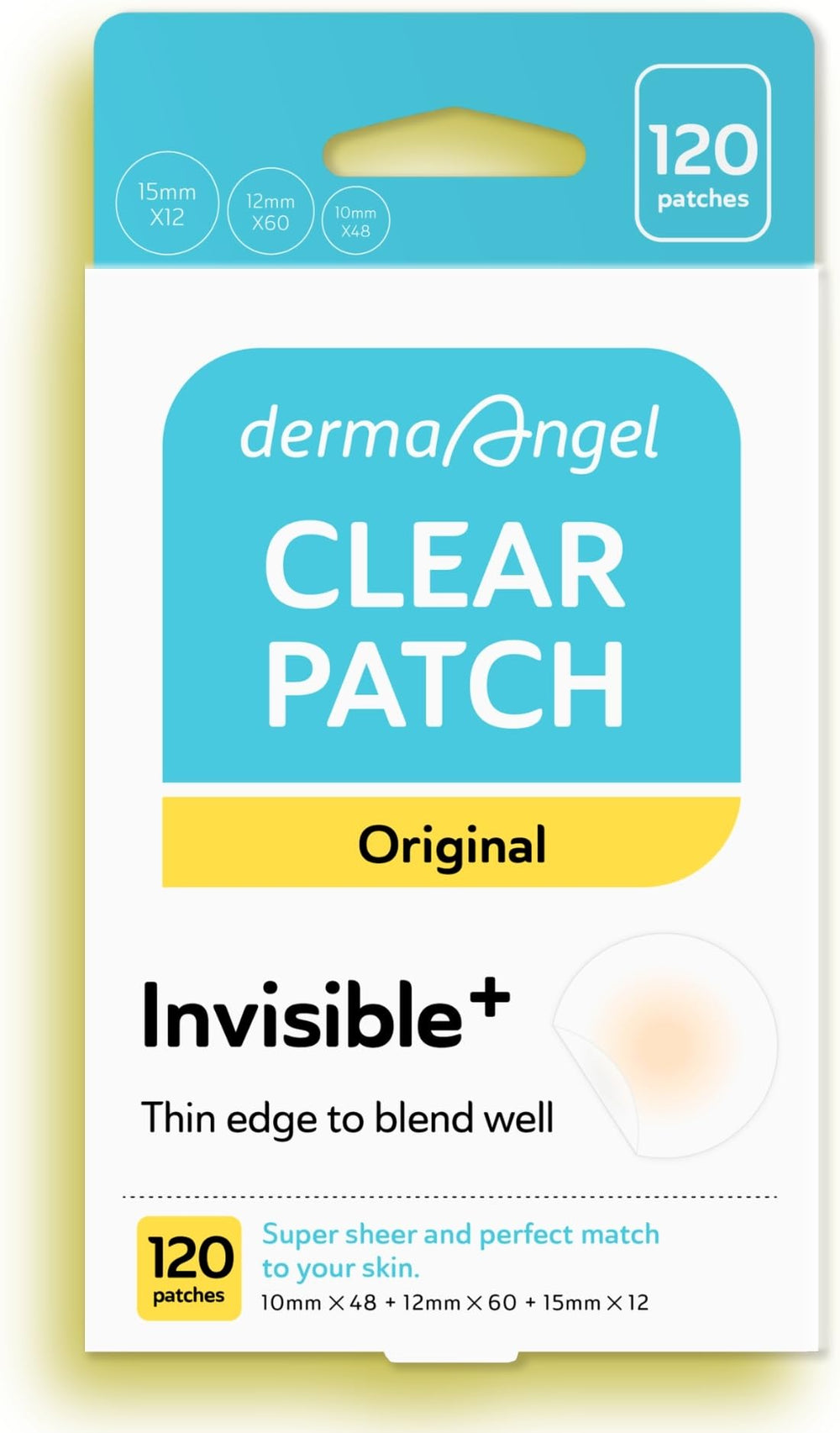 Parche Derma Angel ultra-delgado para acné, casi imperceptible y apto para maquillaje.