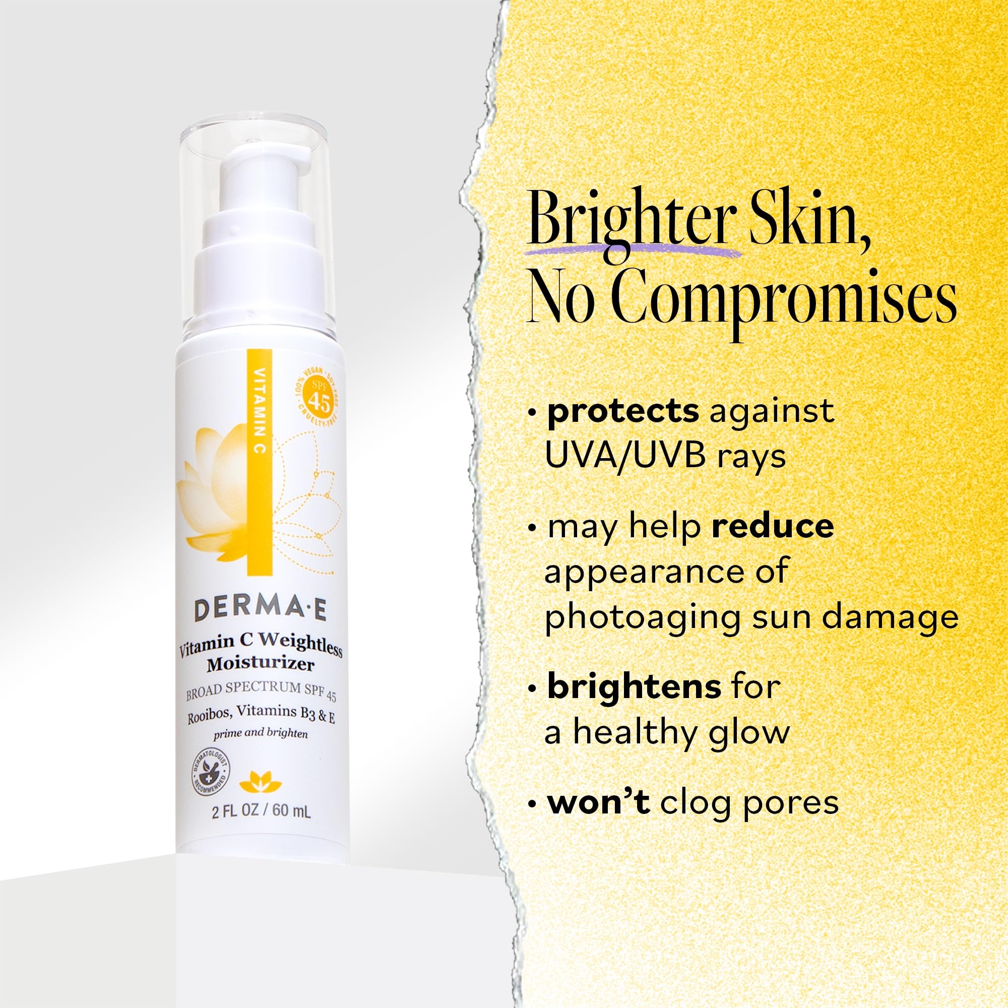 Derma E crema facial con protección mineral SPF 45 para uso diario