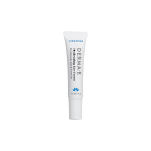 Derma E Hydrating Eye Cream botella cercana, hidratación intensa para contorno de ojos.
