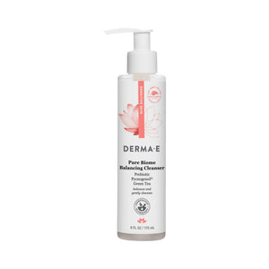 Derma E limpiador puro Bioma, botella visible, limpieza suave para piel sensible.