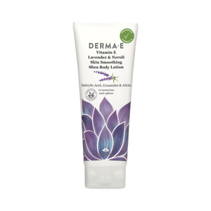 Derma E Loción corporal Vitamina E, Lavanda y Neroli; frasco elegante para hidratación suave.