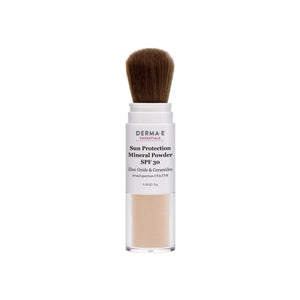 Derma E Mineral Sunscreen Face SPF 30 con aplicador de brocha para aplicación suave y translúcida.