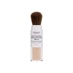 Derma E Mineral Sunscreen Face SPF 30 con aplicador de brocha para aplicación suave y translúcida.