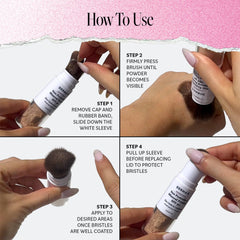 Derma E aplicación rápida y uniforme con brocha, ideal para retoques durante el día.
