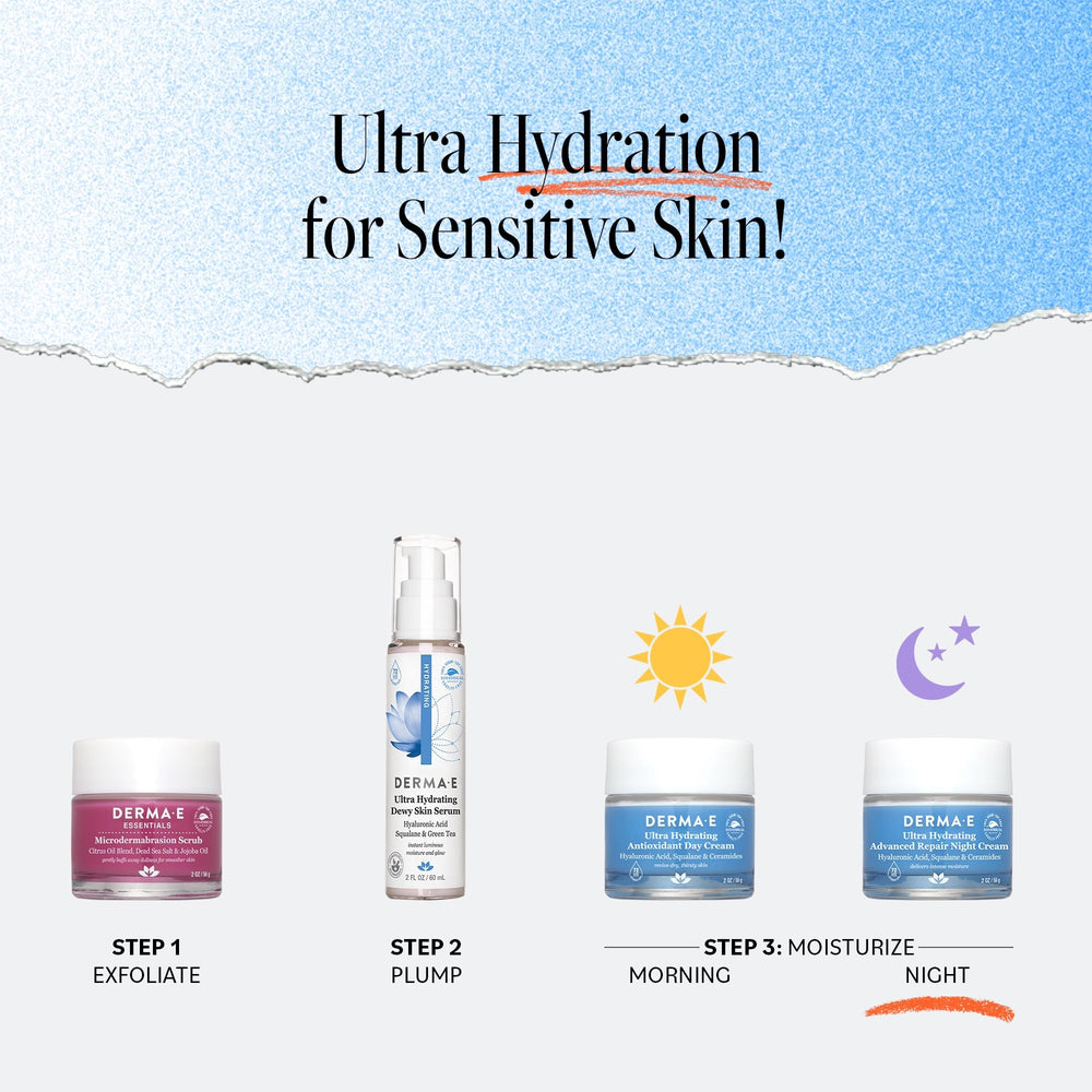 Derma E ritual de cuidado nocturno para piel relajada.