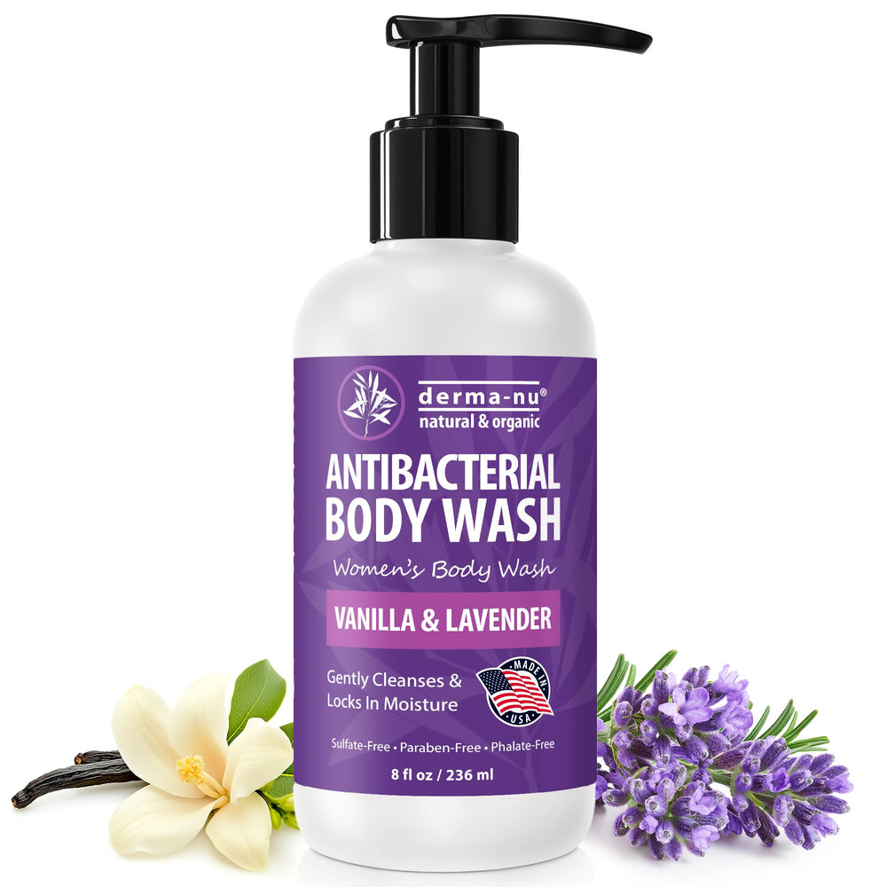 Derma-Nu Jabón Cuerpo antibacteriano, botella lavanda-vanilla: limpieza suave y aroma relajante para la ducha