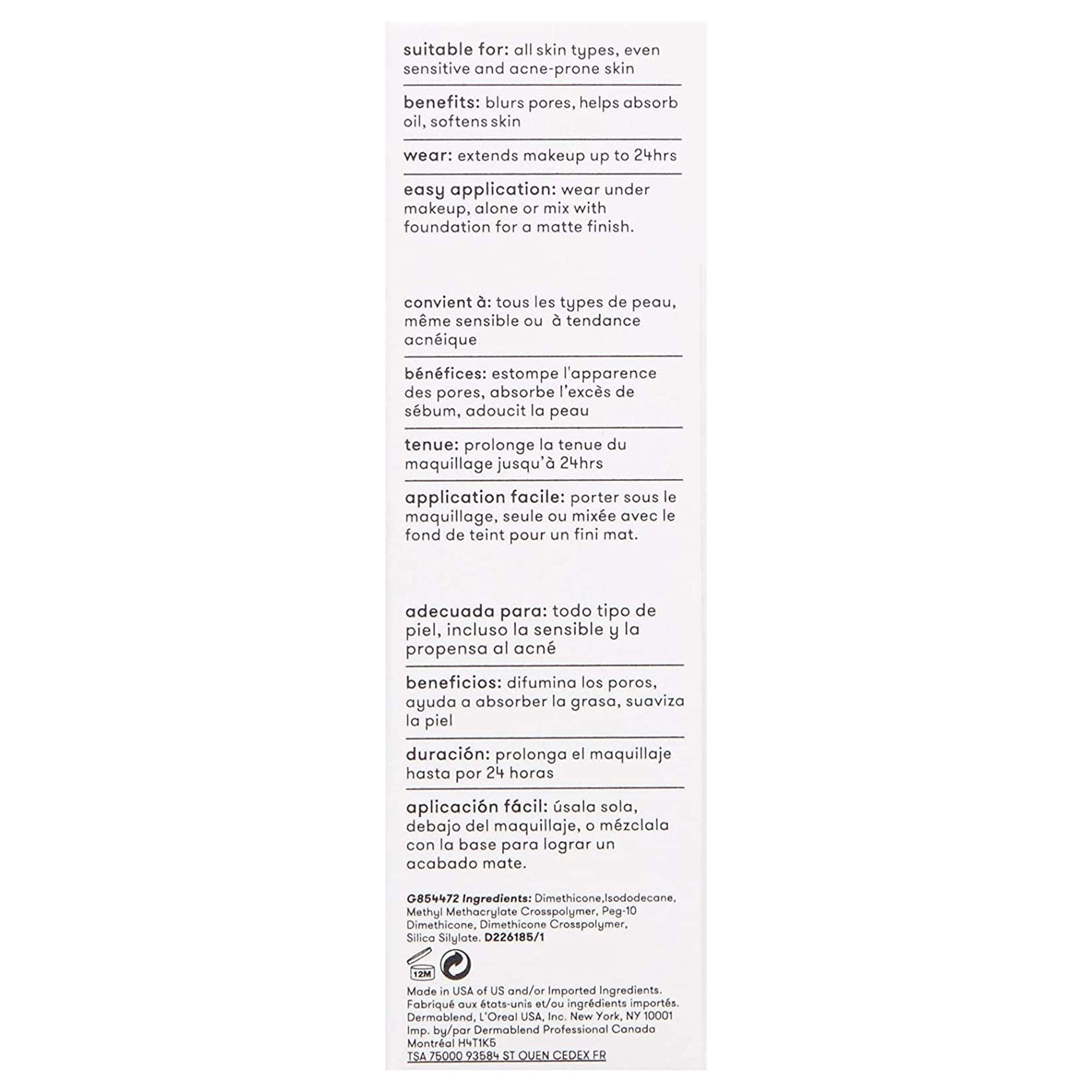 Textura ligera de Dermablend Poresaver Matte Primer para un lienzo suave.