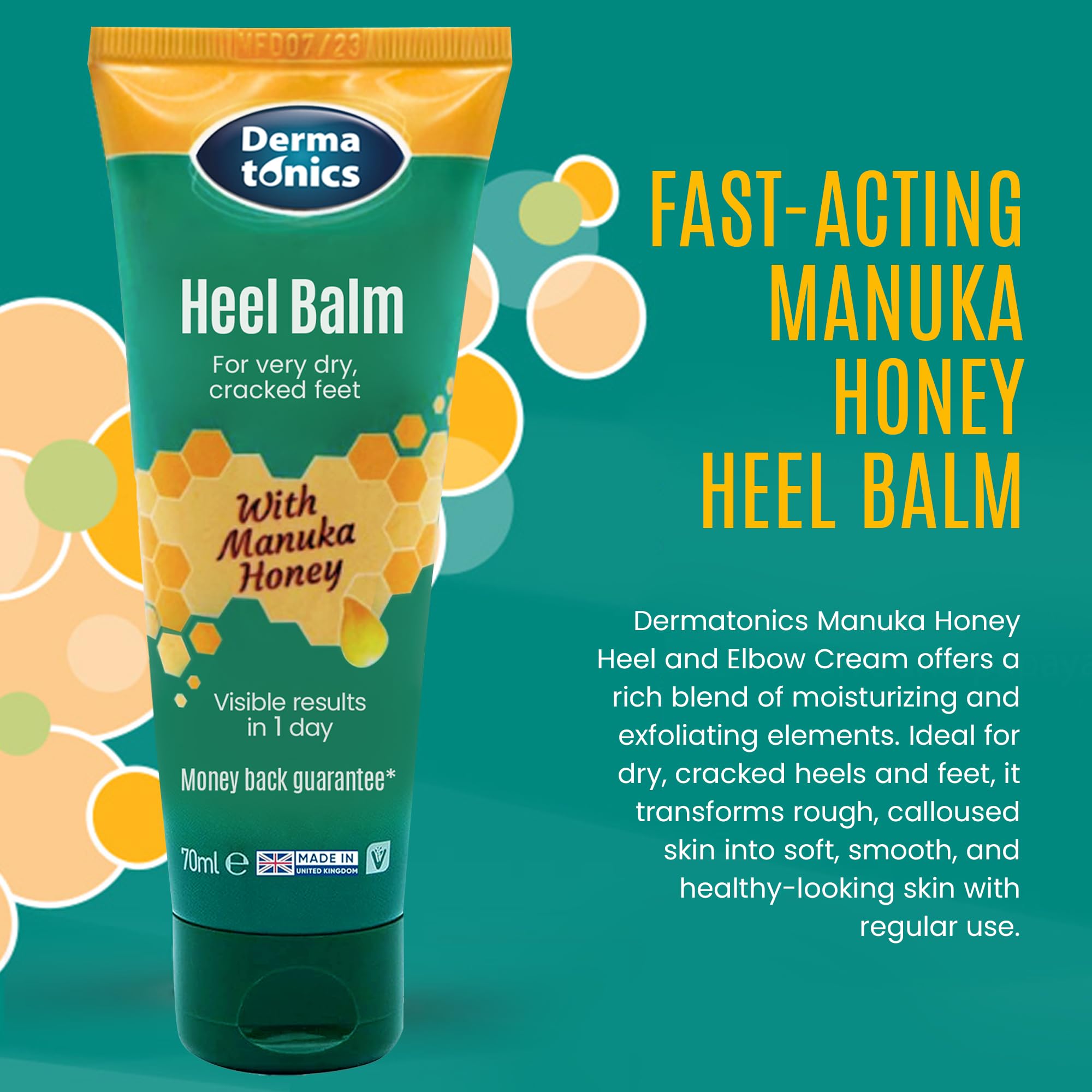 Dermatonics crema para pies, aplicación suave, masaje para pies cansados.
